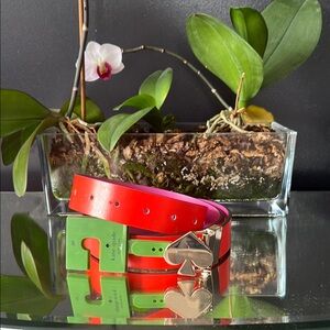 kate spade Red and Pink Reversible Belt with Gold Spade Buckle